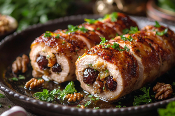 Куриные рулетики &laquo;Подарок&raquo; с черносливом и орехами: выкладываю в форме свертков &mdash; идеально для праздничного ужина