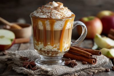 Яблочно-карамельный латте &mdash; десерт, который можно пить! Эспрессо, пюре и нежная молочная пенка. Согревает, бодрит и заменяет пирожное